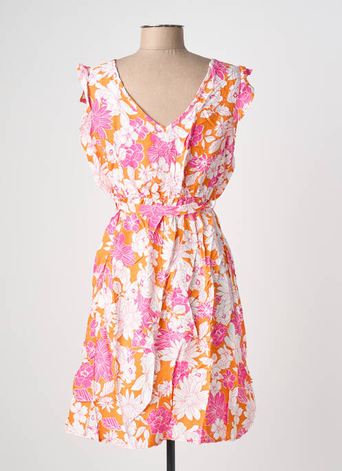 Rochie midi imprimeu floral mâneci scurte portocaliu C'FLO femme