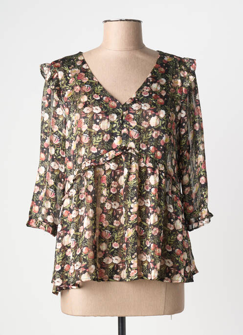 Top guler în v mâneci 3/4 negru BY ONE femme