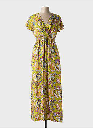 Rochie lungă imprimeu fantezie mâneci scurte verde C'FLO femeie