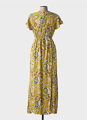 Rochie lungă imprimeu fantezie mâneci scurte verde C'FLO femeie