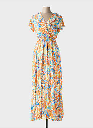 Rochie lungă imprimeu fantezie mâneci scurte portocaliu C'FLO femme
