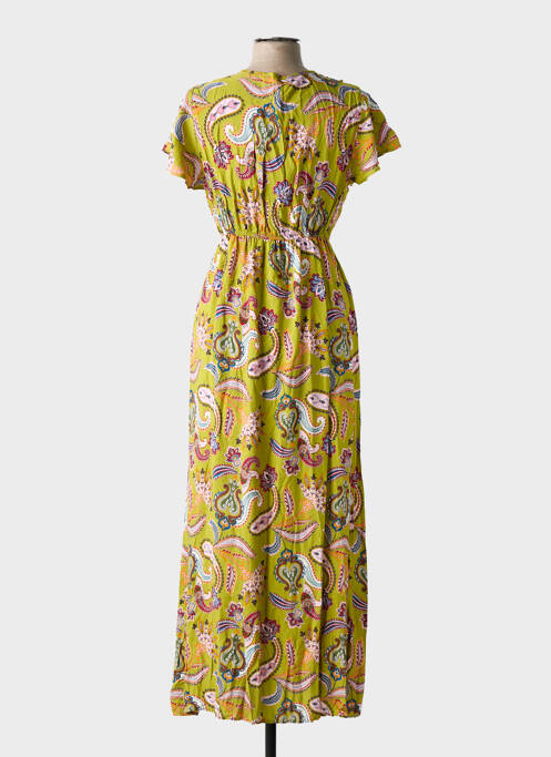 Rochie lungă imprimeu fantezie mâneci scurte verde C'FLO femme