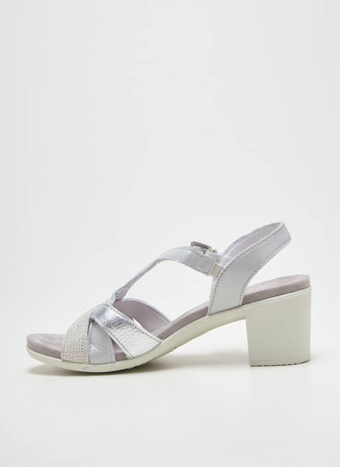 Sandale/pantofi decupați țesătură satinată toc de 7 la 9 cm argintiu ENVAL SOFT femme