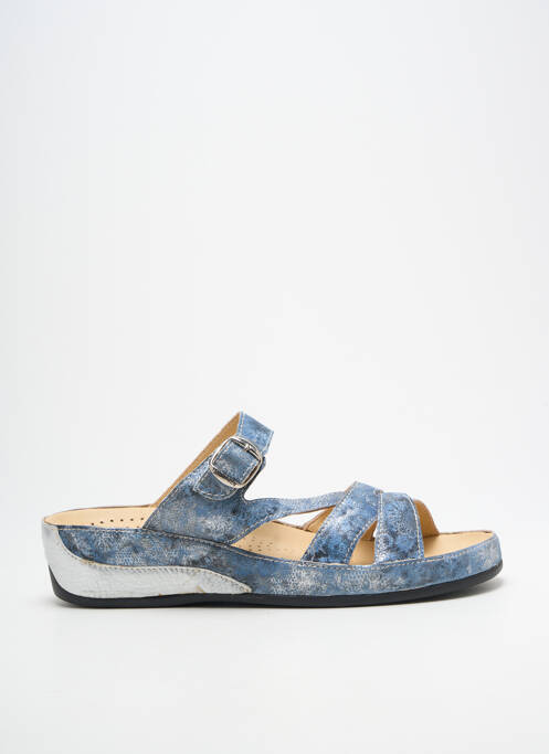 Mulete/saboți țesătură satinată toc de 4 la 6 cm albastru PEDI GIRL femme