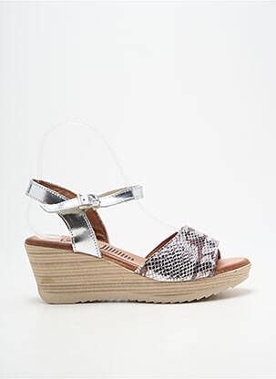 Sandale/pantofi decupați țesătură satinată toc de 4 la 6 cm argintiu SPK femme