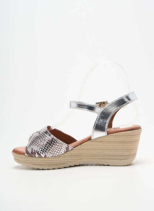 Sandale/pantofi decupați țesătură satinată toc de 4 la 6 cm argintiu SPK femme