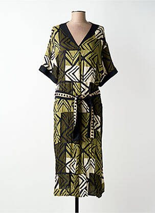 Rochie lungă imprimeu fantezie mâneci scurte verde PAZ TORRAS femme