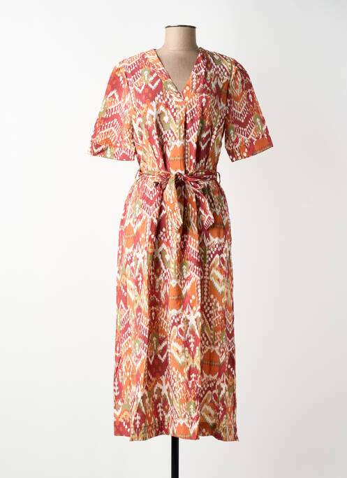 Rochie midi imprimeu fantezie mâneci scurte portocaliu JULIE GUERLANDE femme