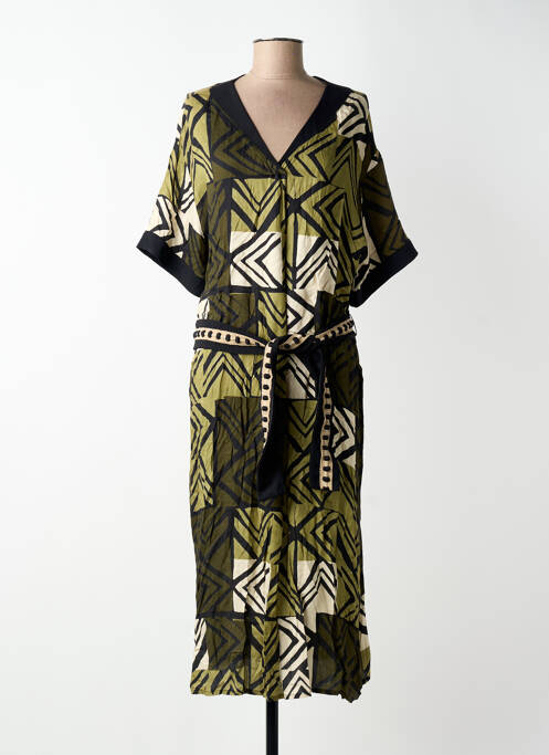 Rochie lungă imprimeu fantezie mâneci scurte verde PAZ TORRAS femme