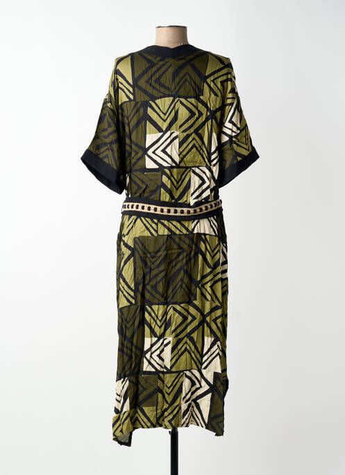 Rochie lungă imprimeu fantezie mâneci scurte verde PAZ TORRAS femme