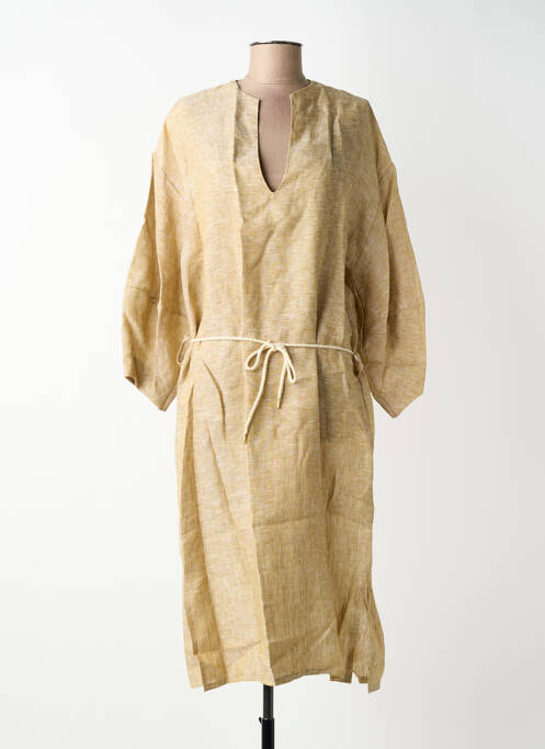 Rochie midi guler în v mâneci 3/4 bej BLANC BOHEME femme