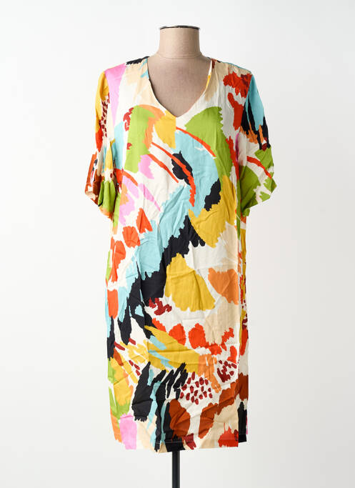 Rochie midi imprimeu fantezie mâneci scurte galben FELINO femme