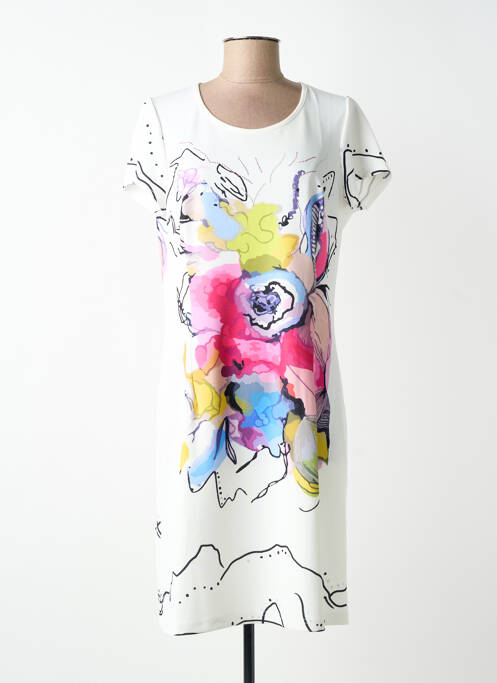 Rochie midi imprimeu fantezie mâneci scurte bej GREGORY PAT femme