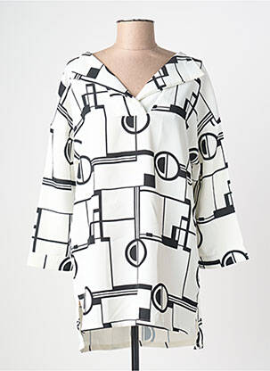 Tunică mâneci lungi imprimeu fantezie alb POISSONS BLANCS femme