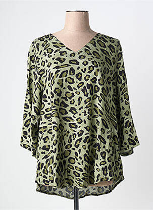 Bluză țesătură poplin mâneci 3/4 verde ANGEL CIRCLE femme