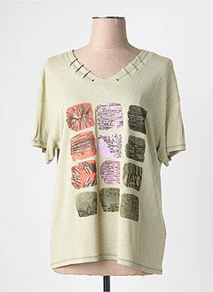 Tricou guler în v mâneci scurte verde KALISSON femme