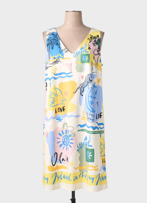 Rochie midi imprimeu fantezie fără mâneci galben OUI femme