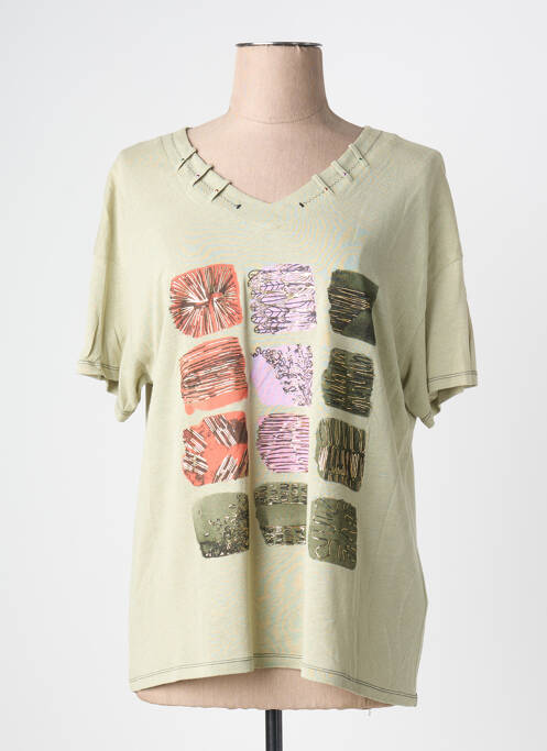 Tricou guler în v mâneci scurte verde KALISSON femme