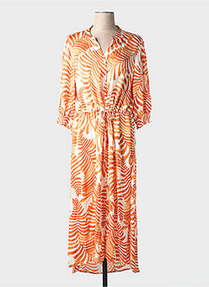 Rochie lungă imprimeu fantezie mâneci 3/4 portocalie SOYACONCEPT femeie