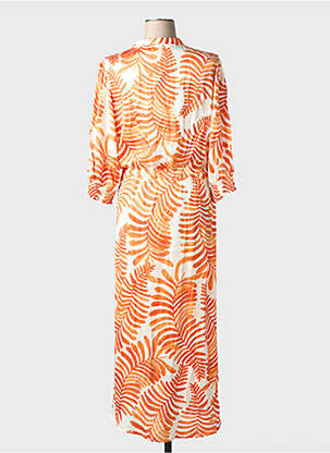 Rochie lungă imprimeu fantezie mâneci 3/4 portocalie SOYACONCEPT femeie