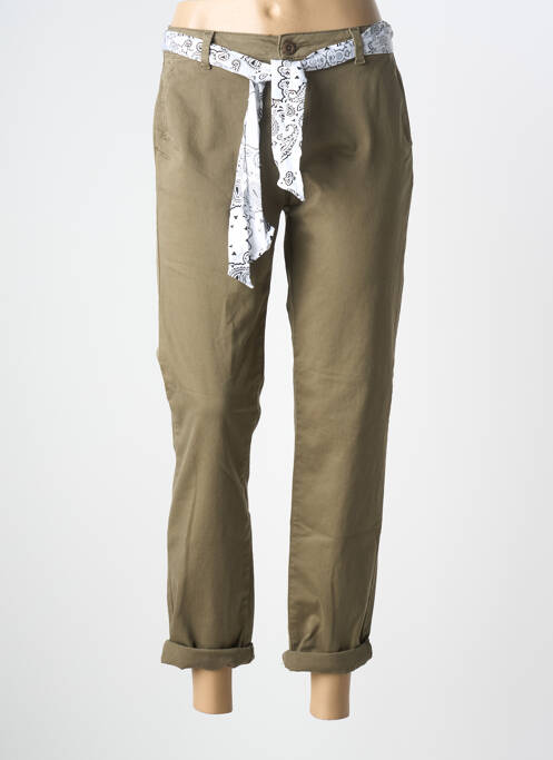 Pantalon 7/8 închidere cu fermoar sub clapetă cu nasturi verde LE TEMPS DES CERISES femme