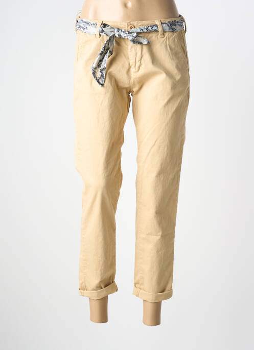 Pantalon 7/8 închidere cu fermoar sub clapetă cu nasturi bej LE TEMPS DES CERISES femme