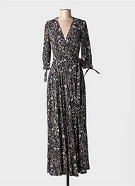 Rochie lungă imprimeu floral mâneci 3/4 negru ISABEL GARCIA femme