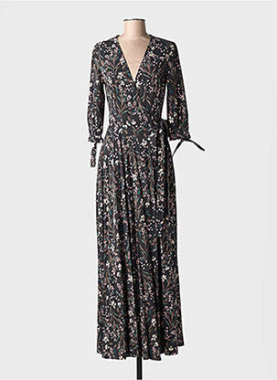 Rochie lungă imprimeu floral mâneci 3/4 negru ISABEL GARCIA femme