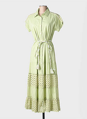 Rochie lungă țesătură poplin mâneci scurte verde FUEGO WOMAN femeie