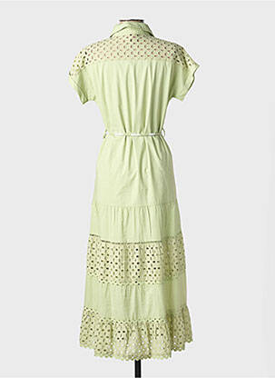 Rochie lungă țesătură poplin mâneci scurte verde FUEGO WOMAN femeie