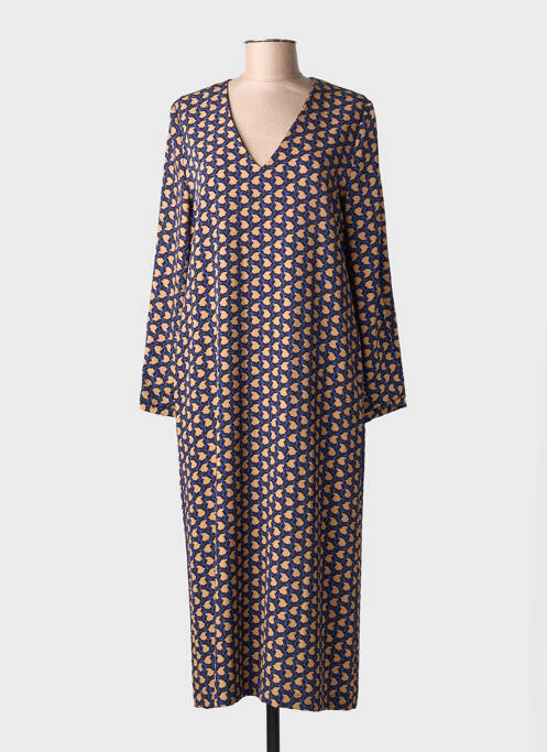 Rochie midi imprimeu fantezie mâneci lungi albastru TOUPY femme