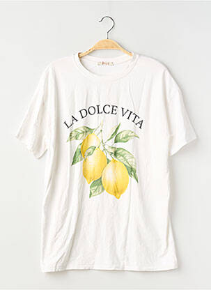 Tricou serigrafie flockată mâneci scurte alb CIAO MILANO femeie