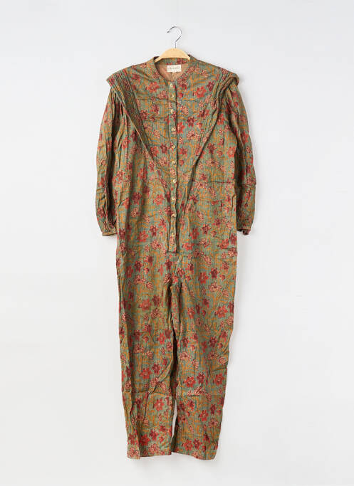 Salopetă-pantalon închidere cu nasturi pe față mâneci lungi verde CHERUBINA femme