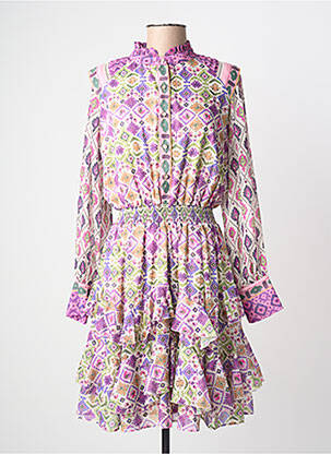Rochie midi imprimeu fantezie mâneci lungi violet LESLIE femeie