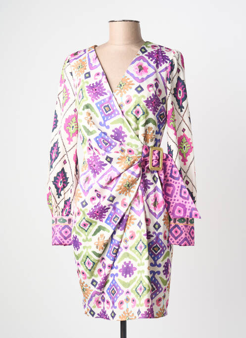 Rochie midi imprimeu fantezie mâneci lungi violet LESLIE femme