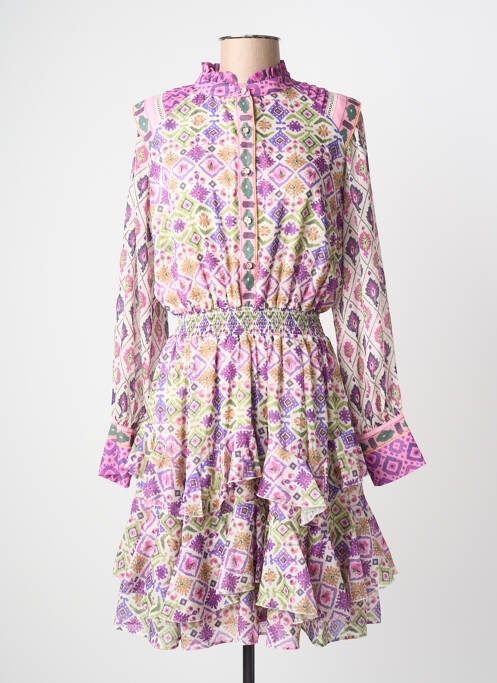 Rochie midi imprimeu fantezie mâneci lungi violet LESLIE femme