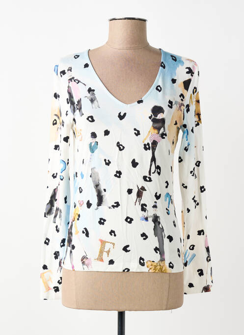 Tricou serigrafie cu strasuri mâneci lungi alb ANANKE femme