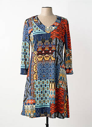 Rochie midi imprimeu fantezie mâneci lungi albastru GEVANA femme