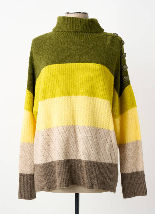 Pulover cu guler înalt tricotaj din plasă mâneci lungi verde ANANKE femme