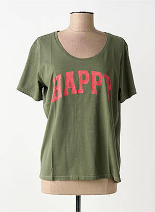 Tricou croială dreaptă mâneci scurte verde HAPPY femme