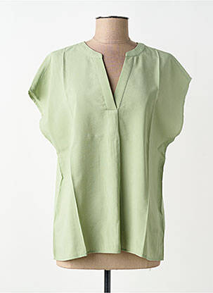 Bluză țesătură poplin mâneci scurte verde CREAM femeie