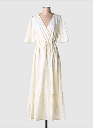 Rochie lungă imprimeu fantezie mâneci scurte bej CREAM femeie
