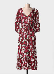 Rochie lungă imprimeu floral mâneci 3/4 roșu GRACE & MILA femme