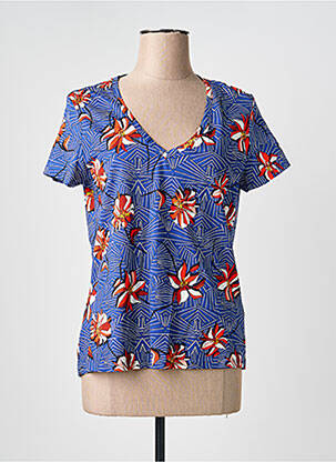 Tricou guler în v mâneci scurte albastru ONE STEP femme