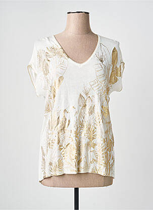 Pulover croială cambrată mâneci scurte bej LEO & UGO femme