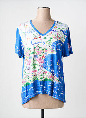 Tricou imprimeu fantezie mâneci scurte albastru LEO & UGO femme