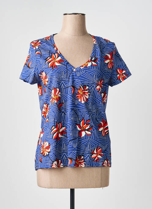 Tricou guler în v mâneci scurte albastru ONE STEP femme