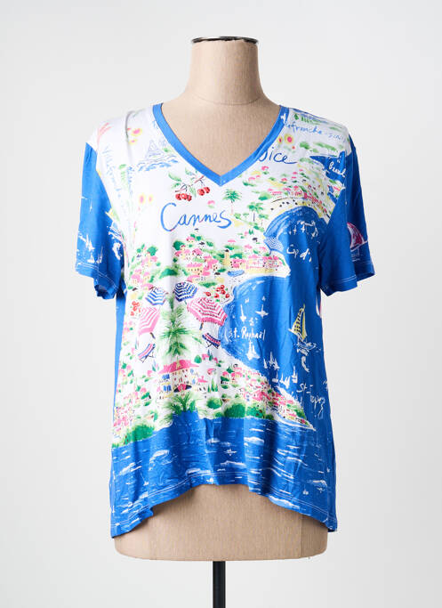 Tricou imprimeu fantezie mâneci scurte albastru LEO & UGO femme