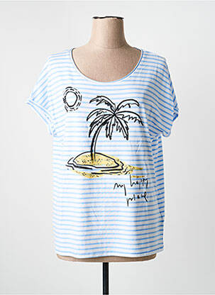 Tricou serigrafie cu strasuri mâneci scurte albastru OUI femeie