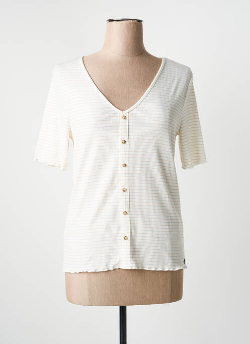 Tricou guler în v mâneci scurte bej GARCIA femme
